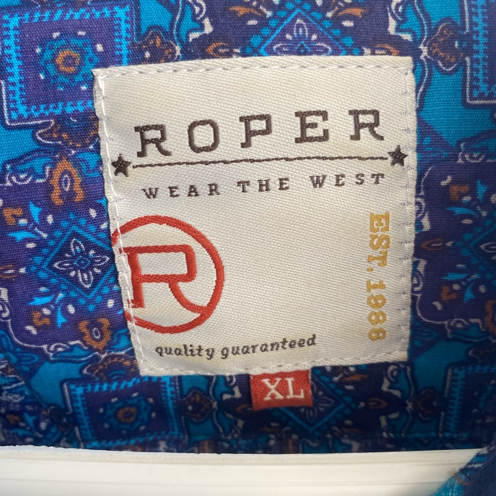 Roper Blue Patterned Casual Button Down Shirt - image 2
